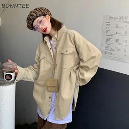 Women's Jackets Woman Casual Fashion Korean Style Solid Simple Daily Sweet Pockets Autumn Retro Cute All-match Button Basic Streetwear