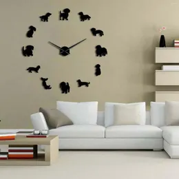 Wall Clocks Paper Flowers Glow In The Dark Ceiling DIY Art Dog Puppy Frameless Giant Clock With Effect