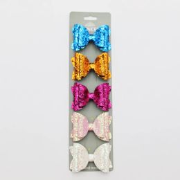 5PCS/Set 2.3in Solid Colour Sparkling Hairgrips Headwear Hair Accessories Cute Sequins Bows Shiny Hairpins Glitter Hair Clips