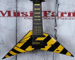 Custom Shop Parallaxe V2FR Michael Sweet USA Flying V Black Yellow Stripe Electric Guitar Floyd Rose Tremolo Tailpiece Yellow Inl4771532