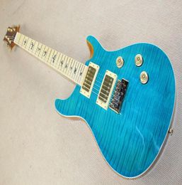 Factory Custom Blue Electric Guitar with Gold HardwareAbalone Bird Fret InlayFlame Maple VeneerCan be Customized6617451