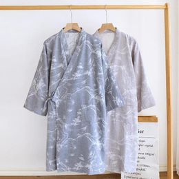 Home Clothing Cotton Colour Woven Jacquard Kimono Pyjama Robes For Men's Four Season Thin Lace Sweat Steaming Bathrobe Ink Painting Robe