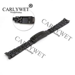 CARLYWET 20mm Black Stainless Steel Solid Curved End Screw Links New Style Glide Lock Clasp Steel Watch Band Bracelet Strap257L