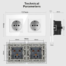 JHJCH Crystal Tempered Glass Panel 2,3 ,4Gang Power Wall Socket Grounded 16A EU Standard Electrical Triple Outlet