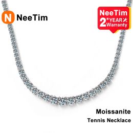 NeeTim Moissanite Tennis Necklace for Women Wedding Jewellery 925 Sterling Sliver Plated 18k White Gold Necklaces with Certificate