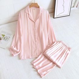 Home Clothing Solid Colour Cotton Viscose Conjuntos De Pijama Women's Spring And Summer Thin Long Sleeved Pants Sleepwear Set