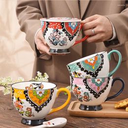 Mugs Household Hand-painted Embossed Ceramic Breakfast Cup Oat Milk Large Capacity Underglaze Colored Coffee Mug Gift