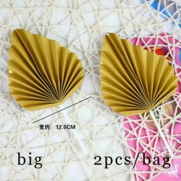 Other Festive Party Supplies 2Pcs Palm Spear Cake Topper Paper Folding Fan Happy Birthday Gold Leaf Decorating Dessert Decor Drop Deli Dh7V4