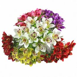 10pcs/bouquet Artificial Orchid Flore White Silk Fake Orchid Fr DIY Wedding Back Road Home Desk Vase Accories Faux Flores 751u#