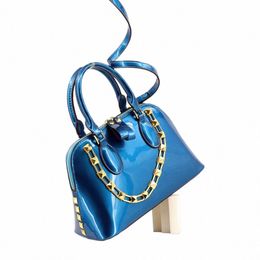 vm FASHION KISS 2024 Top Hand Bags Rivet Patent Leather Women's Handbag Chain Shoulder Bag Crossbody Luxury Design Shell Bag o8zR#