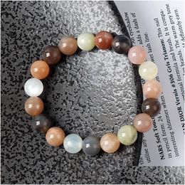 Beaded Strand Natural Grey Moonstone Bracelets For Women Original Reiki Energy Colorf Labradorite Sun Stone Beads Couple Jewellery Drop Otvhd