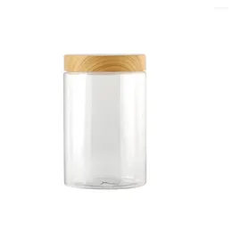 Storage Bottles Plastic Bottle Nut Biscuit Jar Wood Grain Transparent Sealed Seasoning Grains Moisture-proof Fresh-keeping Tool