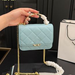 Caviar Leather Designer 22s Enamel Semi Circular Metal Hollow Letter Decorative Handle Cross Body Bag Gold/Silver Hardware Matelasse Chain Women Handbag 15x10cm