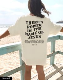 T-shirt Jesus Saves There's power in the name of jesus Oversized TShirt Christian Loose Tee Women Trendy Casual cotton Aesthetic Top