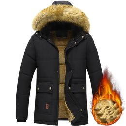 Thick Warm Winter Parka Men Fleece Hooded Men Outdoor Winter Jacket Coat Military Cargo Jackets Mens Plus Size Velvet Warm Coat