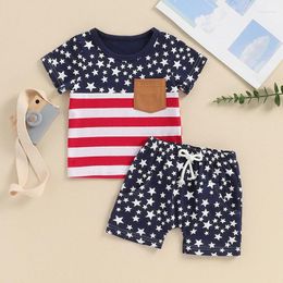 Clothing Sets Little Boy 4th Of July Outfits Short Sleeve Striped Tshirt Tops Elastic Waist Star Print Shorts Boys Summer Independence Day