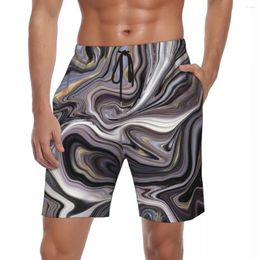 Men's Shorts Marble Liquid Board Summer Grey And White Sports Surf Beach Men Quick Drying Y2K Funny Print Oversize Trunks