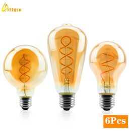 6Pcs/lot Retro Spiral Light LED Filament Bulb 220V ST64 G125 G95 G80 T45 C35 A60 4W 2200K Vintage Lamps For Decorative Lighting