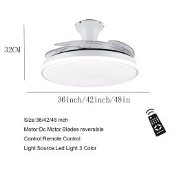 Fan Light Ceiling Home Smart Living Room Lamp with Remote Control Invisible fan Led Chandelier 110V 220V DC Motor Fans Lighting