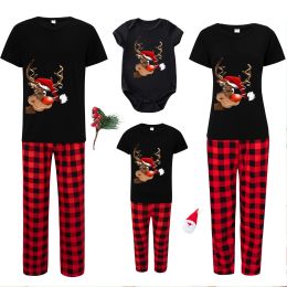 2023 Cute Deer Christmas Family Matching Outfits Short Sleeve Father Mother Kids Baby Pyjamas Set Mommy and Me Xmas Pj's Clothes