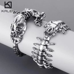 Bracelets New Special Centipede Chunky Bracelet Men's Stainless Steel 3D Animal Bracelet Personalised Crocodile Bone Jewellery Wholesale