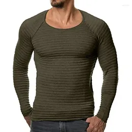 Men's Casual Shirts Linen Men 2024 Mens High Elastic Long Sleeved T-shirt Knitted StripedSolid Slim Fit Pullover T