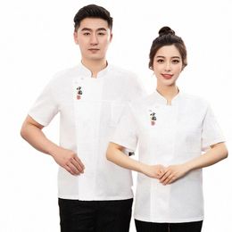 chef Uniform Chef Overalls Men's Short Sleeve Thin Summer Breathable Summer Clothing Hotel Dining Kitchen Overalls F98D#