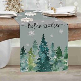 Table Runner Christmas Pine Tree Snowflake Linen Runners Dresser Scarves Decor Farmhouse Dining Decoration yq240330