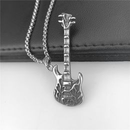 European and American Bohemian Titanium Electroplated Guitar Stainless Steel Pendant Men's Personality Necklace Jewelry