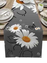 Table Runner Yellow Daisy Butterfly Grey Linen Runners Coffee Wedding Decoration Family Party Dining Long Washable yq240330