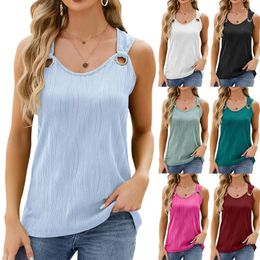 Women's Tanks 2024 Europe And The United States High Quality Summer Water Waves Solid Coloured Sleeveless Metal Ring Loose Undershirt