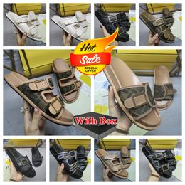 2024 Top Luxury Metallic Slide Sandals Designer Men Women Black White Slippers Shoes Summer Sandal Fashion Wide Flat Flip Slipper For Low Heel with box