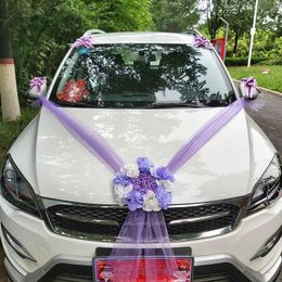 Decorative Flowers Wedding Car Ribbon Kit Front Flower Decoration Artificial Bows For Door Handles Rearview