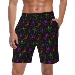 Men's Shorts Board Dancing Skeleton Print Casual Beach Trunks Funny Halloween Breathable Running Plus Size Short Pants