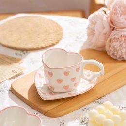 Mugs Ceramic Coffee Mug Saucer Set Cute Creative Cup With Heart Pattern Design For Office And Home 180 Ml Latte Tea Milk