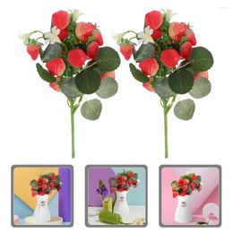 Party Decoration 2 Pcs Simulation Strawberry Bouquet Small Fake Fruit Home Decor Fruits Supplies Artificial Plants For Faux Table