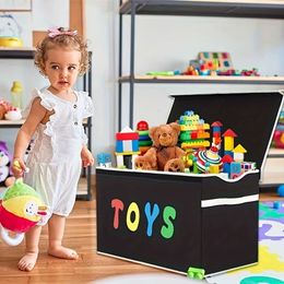 1pc Black Box, Lightweight Collapsible Clothes Basket, Sturdy Bins with Lids, Extra Large Kids Toy Organiser Box for Kids, Boys, Girls, Nursery, Playroom,