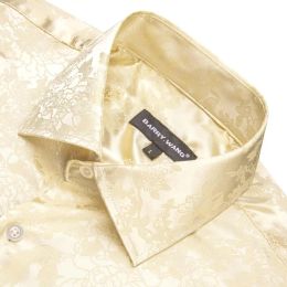 Luxury Shirts for Men Silk Gold Yellow Beige Floral Long Sleeve Slim Fit Male Blouese Casual Tops Formal Breathable Barry Wang