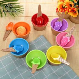 Spoons 1/2PCS Ice Cream Accessories Plastic Bowl Cute Tasting Scoop Dessert Tableware Spoon