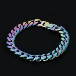 Bracelets Wholesale Rainbow Colour Mens Hiphop Stainless Steel Cuban Chain Jewellery Hip Hop Necklace
