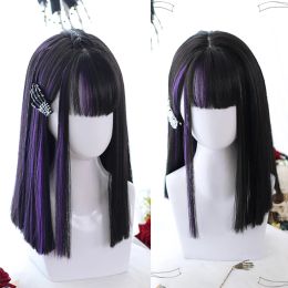 Wigs Wigs Synthetic Short Lolita Wig Blue HairBun Colour party Wigs for Women Hair with Bangs Halloween Hair MUMUPI