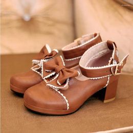 Dress Shoes Vintage Lolita Maid Cosplay Sweet Bowknot Princess Kawaii Girl Round Head Thick Heel Women Loli Cos