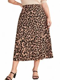 leopard Printed Skirts for Women High Waist A Line Mid-calf Vintage Elegant Beautiful Club Evening Causal Party Plus Size Outfit g5El#