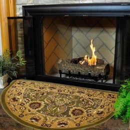 Carpets 46" Half Round Green And Taupe Kashan Hearth Rug