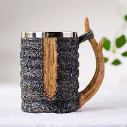 Mugs Creative 3D Simulated Tree Branch Beer Mug 304 Stainless Steel Liner Resin Coffee Cup Bar Decoration Personalized Gift