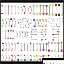 Navel Bell Button Rings Bell Button Promotion 110Pcs Mixed Modelscolors Body Jewellery Set Resin Eyebrow Navel Belly Lip Tongue Nose P Dhplu