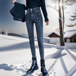 Women's Jeans High Waist With Plush Winter Leggings Slim Fit And Thick Pants Elastic Warm Denim Pencil Y2k