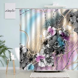 Shower Curtains Pearl Floral Colorful Leopard Background Bath Curtain Black Flowers Waterproof Fabric Bathroom Decor With Hooks