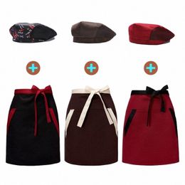 chef Apr Hat Set Hotel Restaurant Kitchen Workwear Cafe Waiter Pinafore Berets Men and Women Youth Catering Cooking Cap Aprs L9mU#