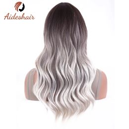 Aideshair Ombre Blonde Layered Wigs with Curtain Bangs for Black Women Long Straight Synthetic Wigs Heat Resisatnt Hair